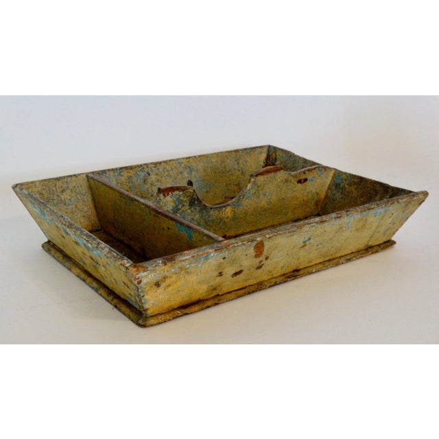 American Primitive Mustard Color Divided Cutlery Tray For Sale - Image 6 of 11