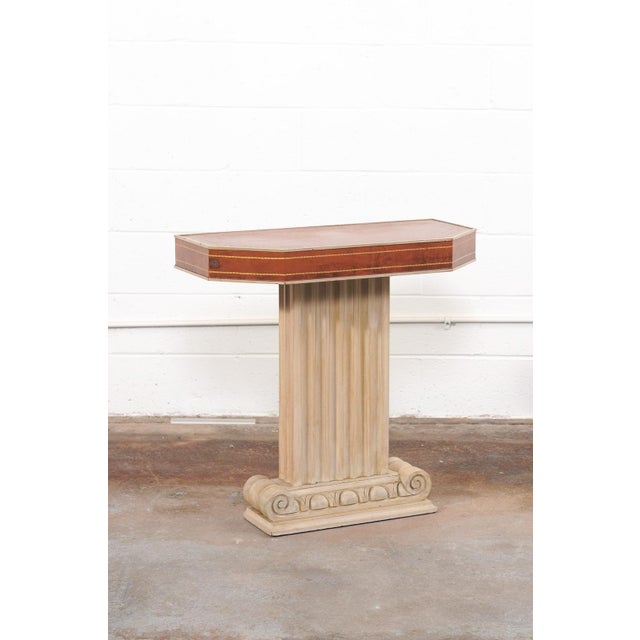 French Mid 20th Century French Leather-Top Pedestal Console Table For Sale - Image 3 of 12