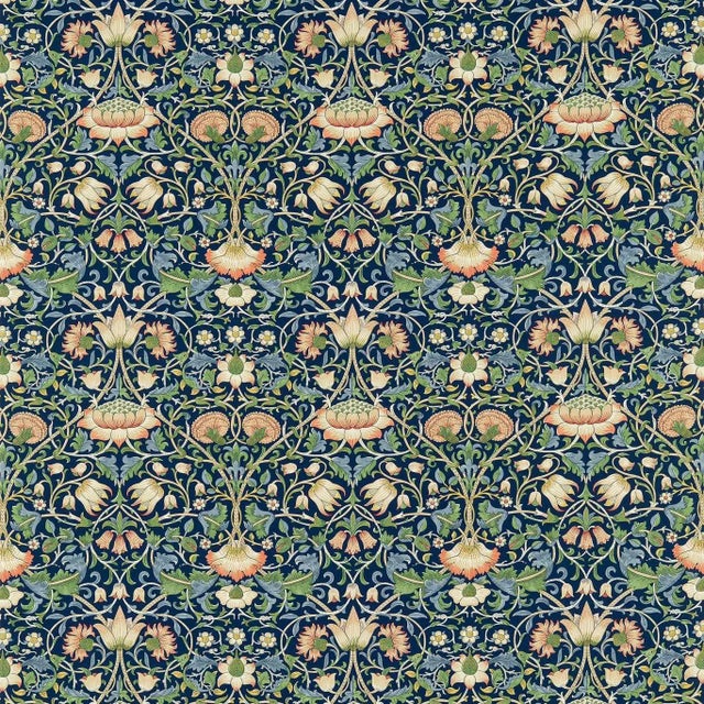 Morris & Co Lodden Fabric in Indigo/Mineral For Sale