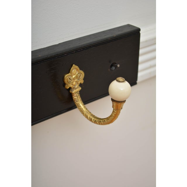 Late 19th Century Ebonised Brass and Ceramic Coat Hooks, 1880, Set of 2 For Sale - Image 5 of 18