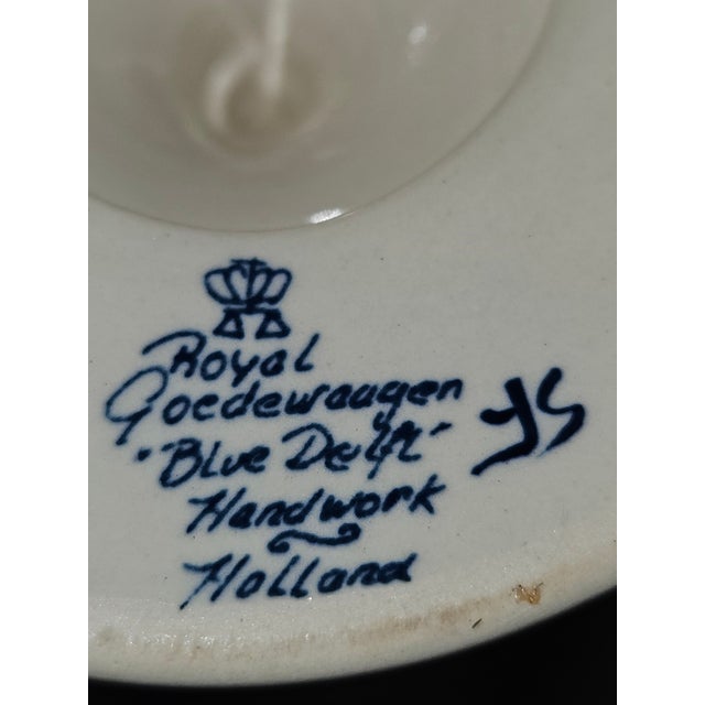 Delft Pair of Royal Goedewaagen Blue Delft Hand-Painted Candlesticks, Holland For Sale - Image 4 of 6