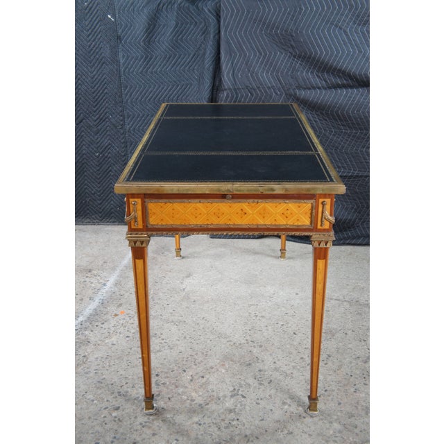 Antique French Louis XVI Kingwood Marquetry Leather Top Bureau Plat Writing Desk For Sale - Image 14 of 17