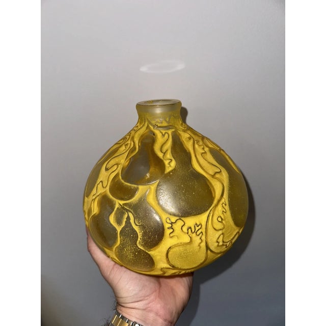 Art Deco Rare Antique René Lalique Amber Yellow "Courges" Glass Vase - Circa 1914 (Model 900) For Sale - Image 3 of 6