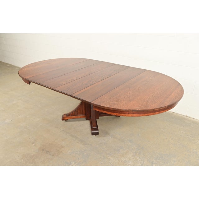 Stickley Brothers Antique Mission Oak Arts & Crafts Pedestal Extension Dining Table, Circa 1910 For Sale - Image 9 of 13