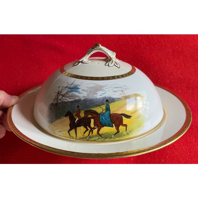 Antique Minton Porcelain Equestrian Covered Dish With Hand Painted Horses and Riders by J. E. Dean For Sale - Image 9 of 13