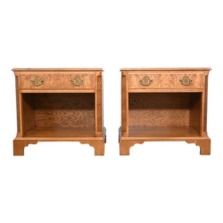 Baker Furniture Burl Wood Chippendale Nightstands - a Pair For Sale