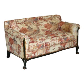 Rare Circa 1880 Howard & Sons Aesthetic Movement Chinoiserie Two-Seat Sofa With Claw & Ball Feet For Sale