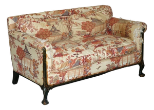Rare Circa 1880 Howard & Sons Aesthetic Movement Chinoiserie Two-Seat Sofa With Claw & Ball Feet
