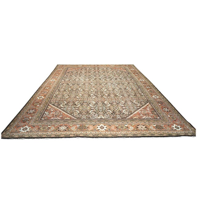 Antique Persian Sultanabad Wool 10x14 Orange, Taupe & Ivory Handmade Area Rug #1143026 For Sale - Image 4 of 11