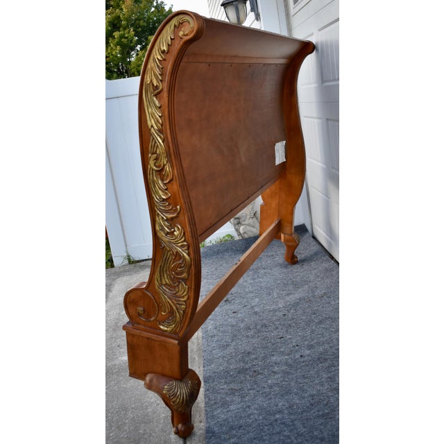 Legacy Pine Upholstered Sleigh Bed Carved and Inlaid Ornate Queen Frame For Sale - Image 4 of 18