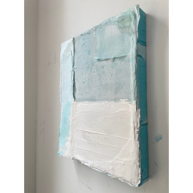 Soft Ethereal Blue and Gray Textured Mini Painting by Covet Studio For Sale - Image 4 of 11