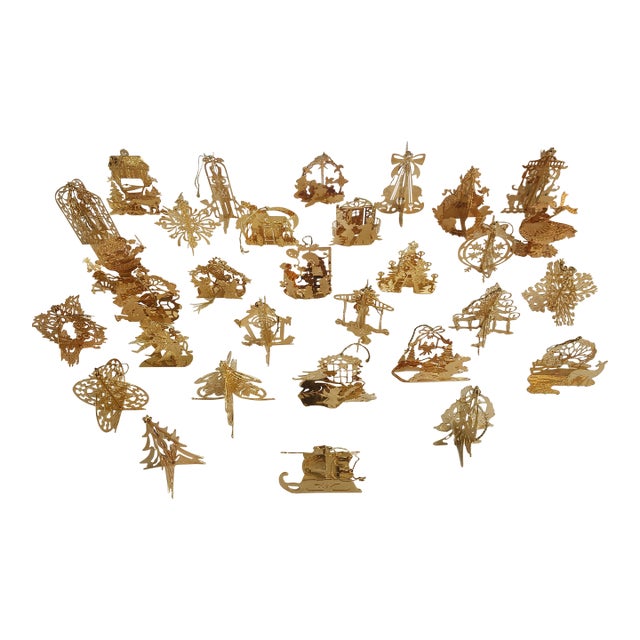 Vintage Danbury Mint 23k Gold Bathed Christmas Ornaments 31 Pieces Set For Sale