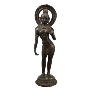Bronze Temple Statue on a Lotus Pedestal, India For Sale
