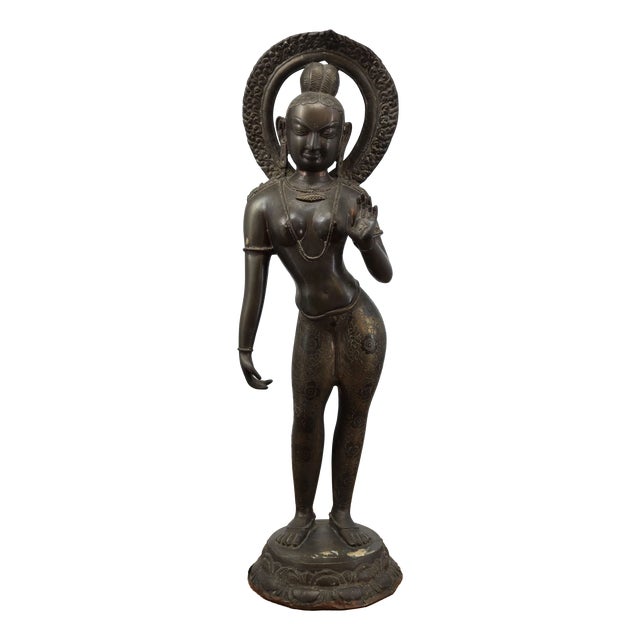 Bronze Temple Statue on a Lotus Pedestal, India For Sale