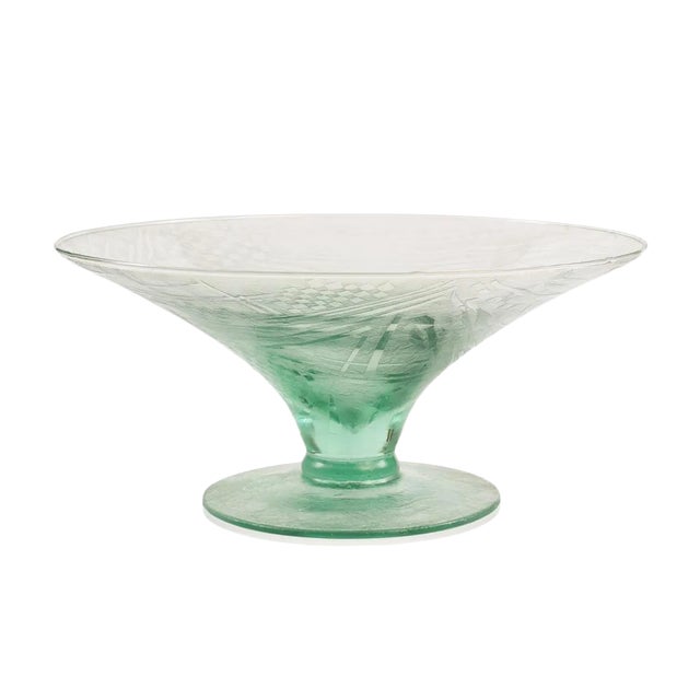 Angelo Rinaldi Acid Etched Geometrical Pattern Glass Bowl For Sale