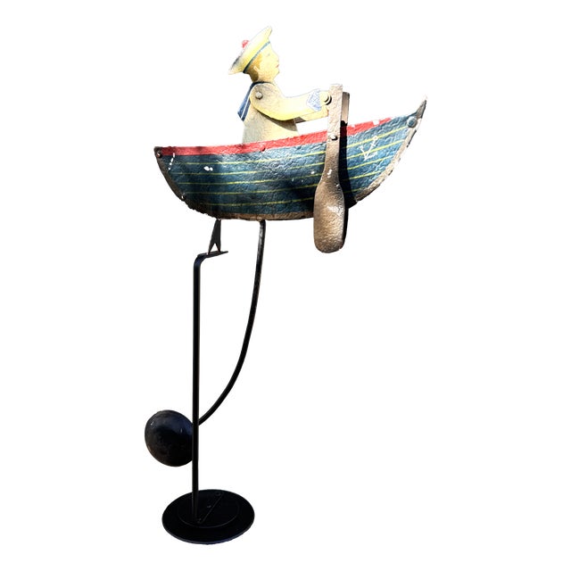 Vintage Folk Art Nautical Metal Toy Sailor Pendulum Sculpture, 1950s For Sale
