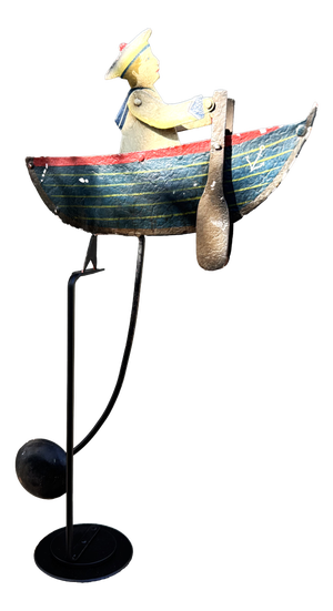 Vintage Folk Art Nautical Metal Toy Sailor Pendulum Sculpture, 1950s
