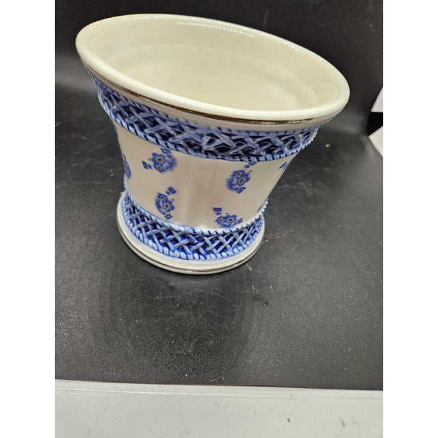 Vintage Bloomrite Blue French Country Pottery Vase. For Sale - Image 4 of 4
