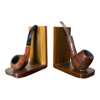 Vintage Unique Handmade Pair of Authentic Smoking Pipe Bookends For Sale