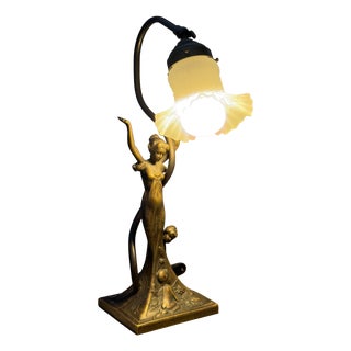 Liberty Table Lamp in Brass and Opaline Glass For Sale
