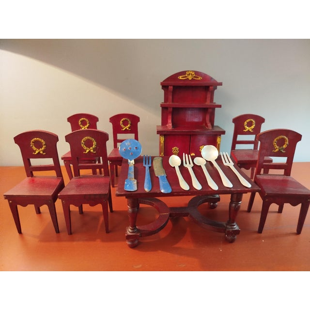 Brown Toy Furniture Set, Spain, Early 20th Century, Set of 8 For Sale - Image 8 of 12