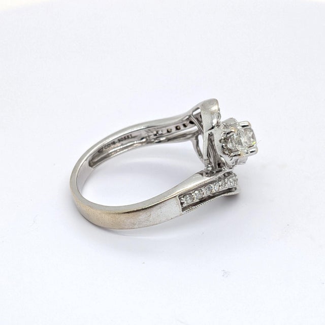 Silver 14k White Gold Diamond Three-Stone Engagement Ring - Size 7 For Sale - Image 8 of 11