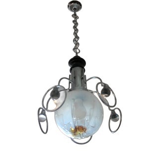 Vintage Italian Space Age Pendant in Stainless Steel and Glass, 1970s For Sale