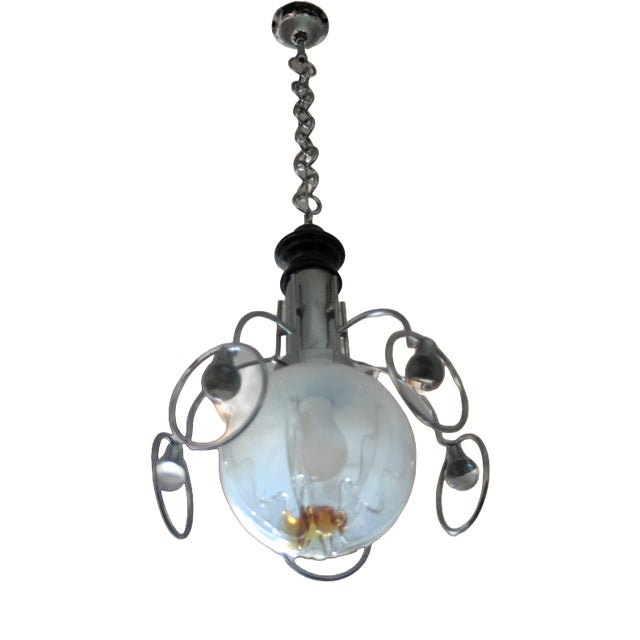 Vintage Italian Space Age Pendant in Stainless Steel and Glass, 1970s For Sale