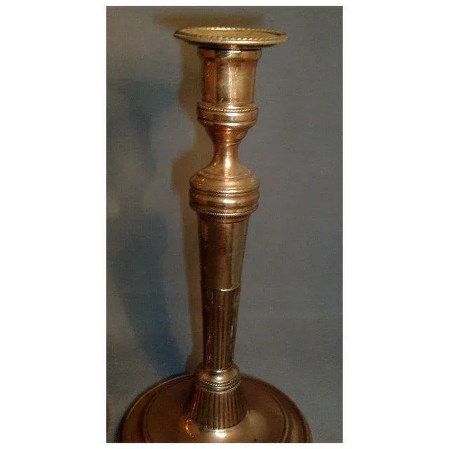 Antique pair 18th c. candlesticks measuring 10.5" tall with removable bobeches. Fine detail with beading and reeding. Good...