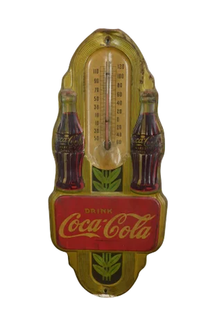 1940's Art Deco Vintage Coca Cola Embossed Tin Advertising Thermometer