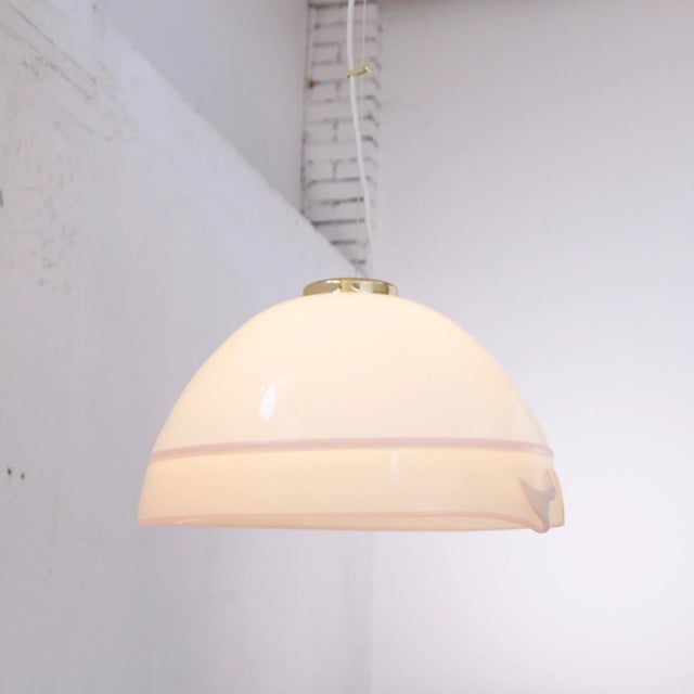 Large Italian Ceiling Lamp in White Murano Glass with Pink Gray Finishes, 1980s For Sale - Image 3 of 12