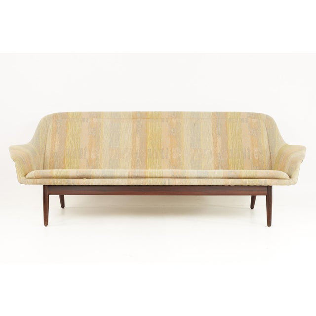 Arne Vodder for George Tanier Mid Century Danish Walnut Loveseat This loveseat measures: 89.5 wide x 27 deep x 31 inches...