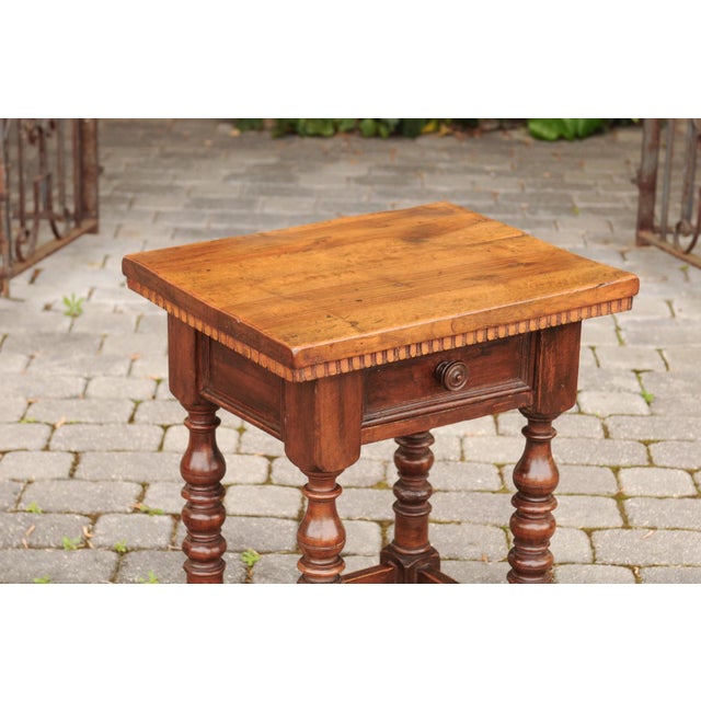 Italian 1870s Walnut Side Table with Dentil Molding, Drawer and Turned Base For Sale In Atlanta - Image 6 of 11