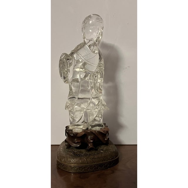 Chinoiserie Antique Chinese Carved Rock Crystal Figure of an Immortal For Sale - Image 3 of 18