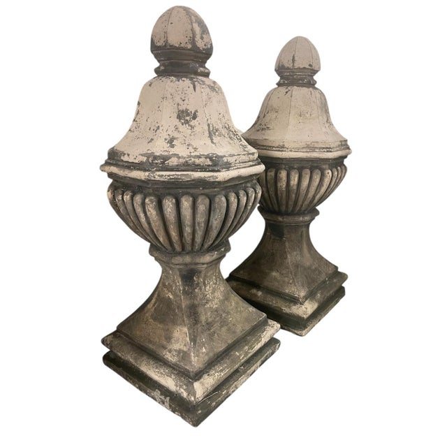 Pair of Large Vintage Weathered Garden Finials For Sale - Image 4 of 7