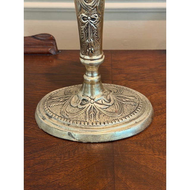 Pair of Vintage Neoclassical Silverplate Candlesticks With Ram’s Head Motifs For Sale - Image 4 of 6