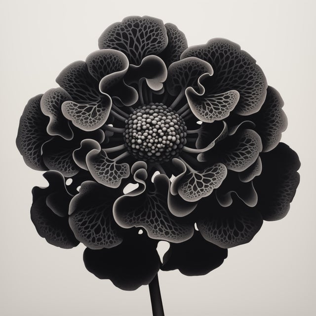 A striking black-and-white botanical print featuring Heliotropium Flower, meticulously restored and remastered from an...