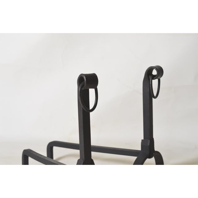 Metal Vintage Black Iron Fireplace Andirons, 1950s For Sale - Image 7 of 8