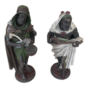 After a.j. Peiffer (1832-1886, France) Pair Orientalist Musician Sculptures