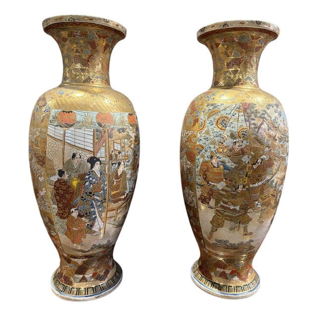 19th Century Japanese Satsuma Vases, Set of 2 For Sale