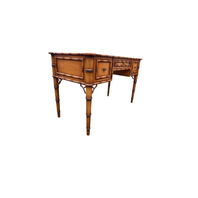 Ornamental & Decorative Materials Late 20th Century Faux Bamboo Chinoserie 3 Drawer Desk For Sale - Image 7 of 18