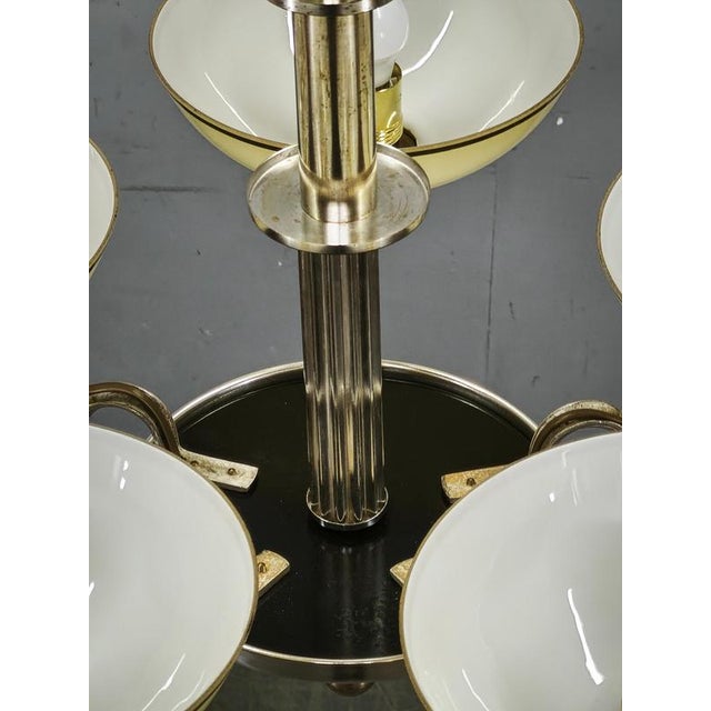 Gold Art Deco Nickel Chandelier with Champagne Glass Shades, 1930s For Sale - Image 8 of 15