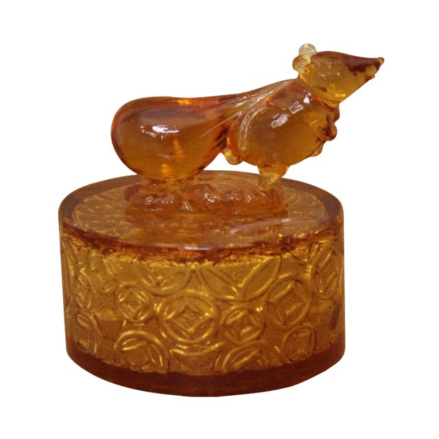 Golden Yellow Liuli Glass Rat - Chinese Zodiac Perfume Bottle - Special Gift For Sale