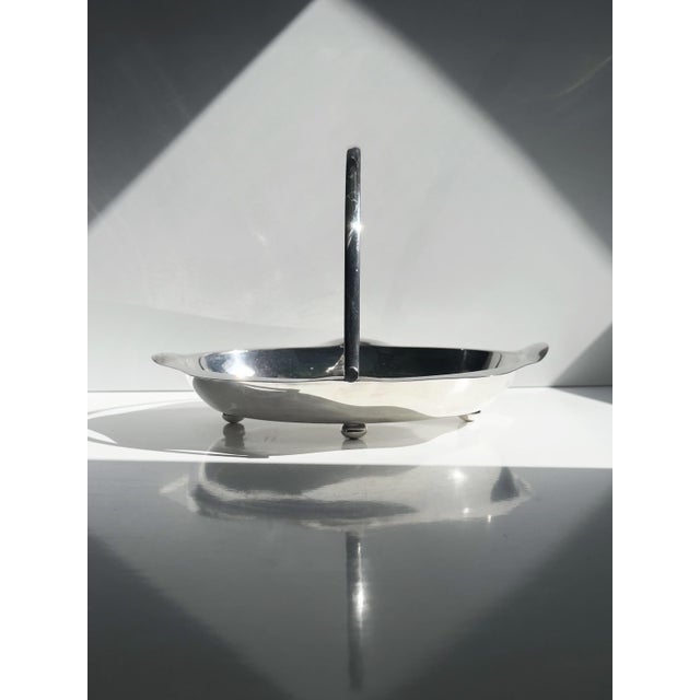 Italian Silver-Plated Footed Serving Basket with Folding Handle, 1960s For Sale - Image 6 of 6