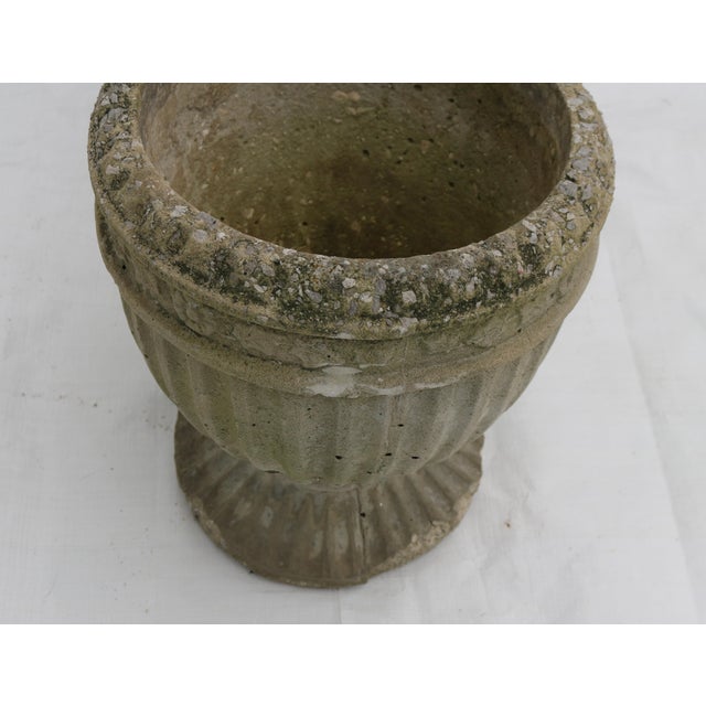 Late 20th Century Vintage Neoclassical Style Fluted Cast Stone Footed Garden Urns-a Pair For Sale - Image 5 of 10