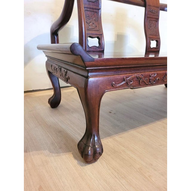 Chinese Carved Wooden Bench Seat, Late 19th Century For Sale - Image 13 of 18