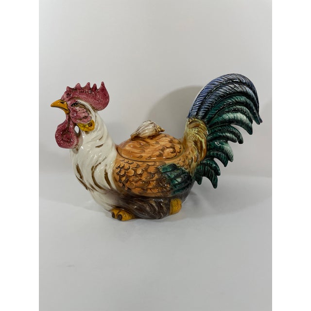 Vintage 1970s Italian Ceramic Majolica Rooster Tureen For Sale - Image 4 of 18