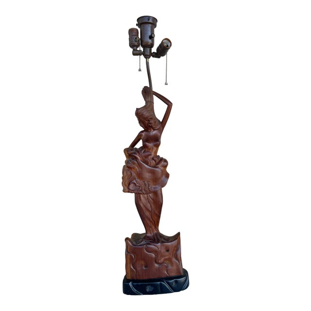 Mid 20th Century Mid Century Modern Wood Carved Nude Woman Lamp For Sale