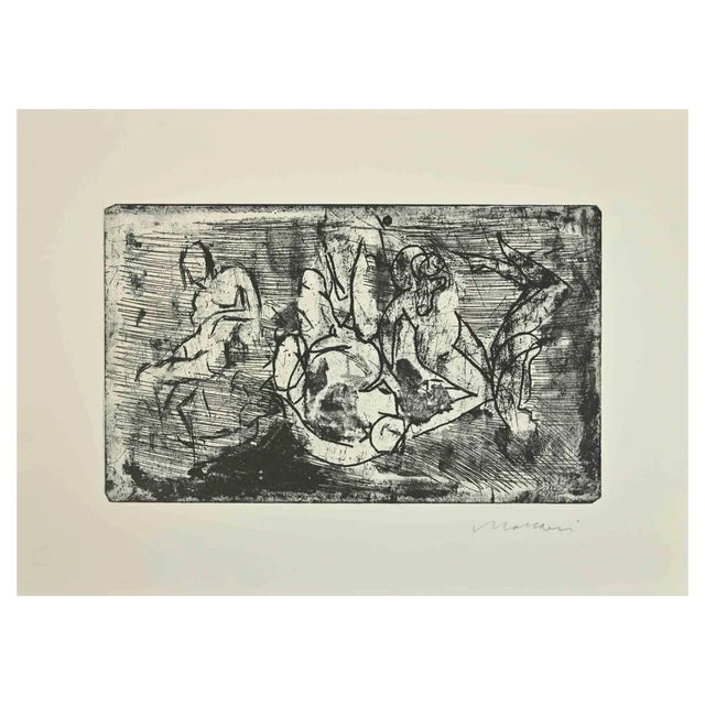 Mino Maccari, Figures, Drypoint, Mid-20th Century For Sale