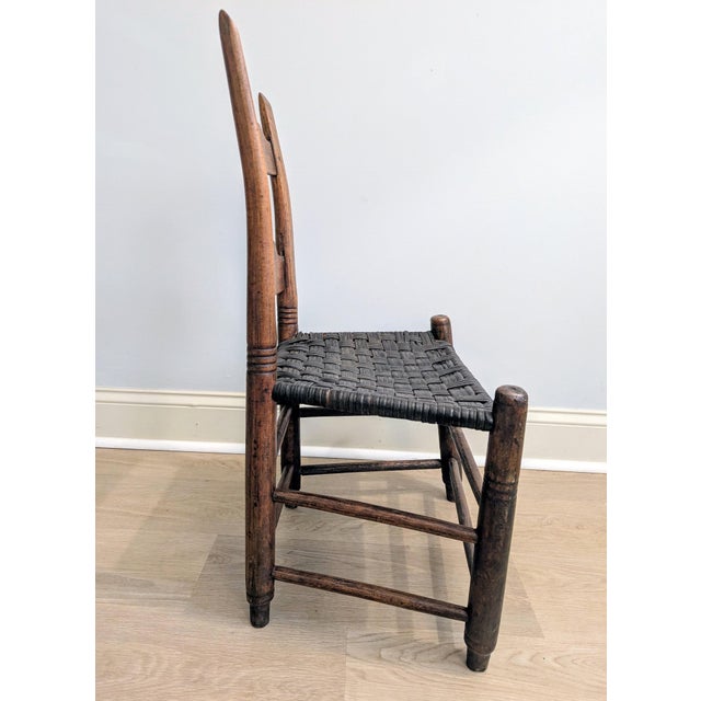 Early 19th Century 19th Century Early American Primitive Child's Ladderback Chair With Woven Leather Seat For Sale - Image 5 of 14